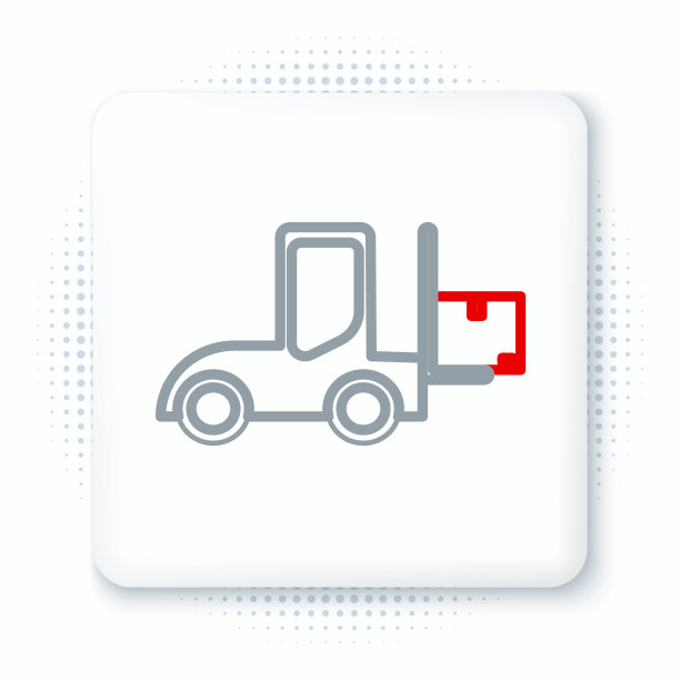 线叉车图标孤立的白色背景。叉装载机和纸箱。货物交付、海运、运输。色彩缤纷的轮廓概念。向量图片下载