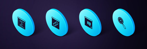 设置等距放大镜和删除，新聊天消息通知，浏览器窗口和图标。向量图片下载