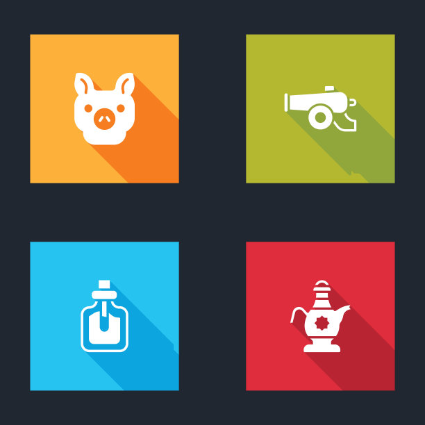 集猪，斋月大炮，香水和伊斯兰茶壶图标。向量图片下载