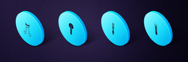 设置等距眉毛镊子，发刷，烘干机和睫毛卷发器图标。向量图片下载