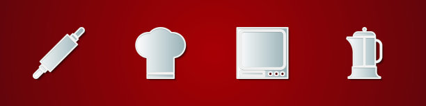 集擀面杖，厨师帽，电子秤和法压图标。向量图片下载