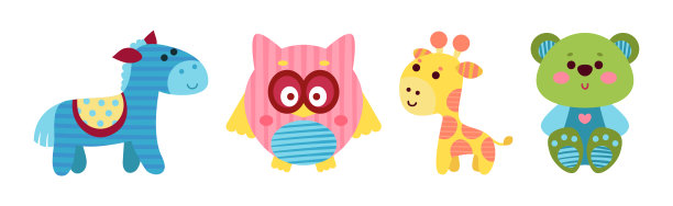 缝制填充或毛绒玩具与动物矢量集图片下载