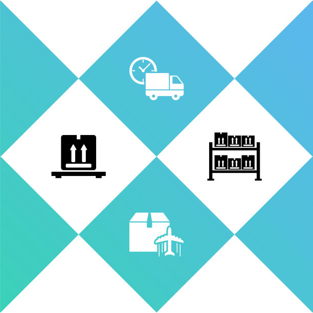 在托盘上设置纸箱，飞机和纸板，送货卡车时钟和仓库图标。向量图片下载