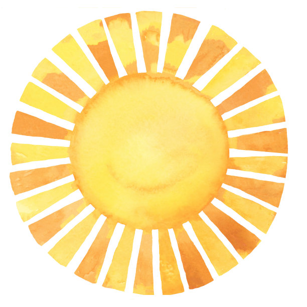 太阳水彩与微笑的脸尖射线剪辑艺术图片下载