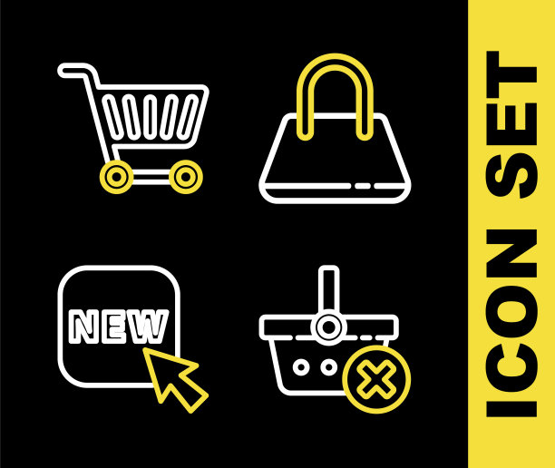 设置线手袋，删除购物篮，按钮与文本新和购物车图标。向量图片下载