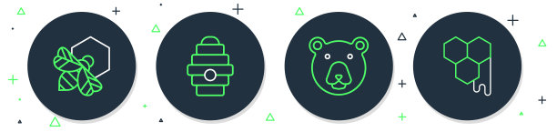 设置线蜂巢为蜜蜂，熊头，蜜蜂和蜂巢和蜂巢图标。向量图片下载