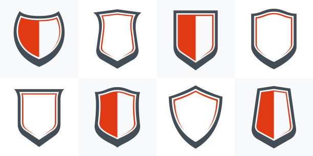 经典的盾牌收集矢量设计元素，防御和安全图标，空白和空白弹药标志收集。图片下载