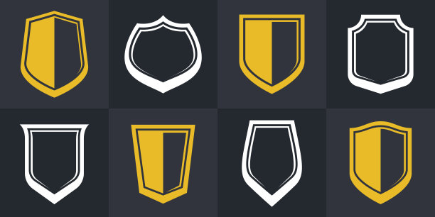 经典的盾牌收集矢量设计元素，防御和安全图标，空白和空白弹药标志收集。图片下载