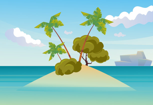 海岛沙漠海卡通海岸热带海洋概念。矢量图形设计插图图片下载