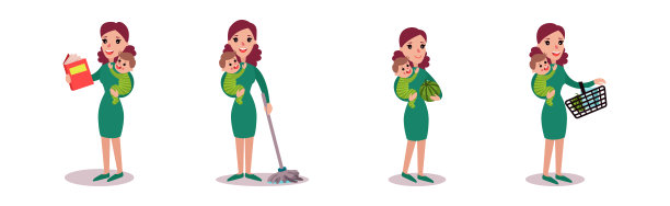 妇女家庭主妇做家务和家务矢量集图片下载
