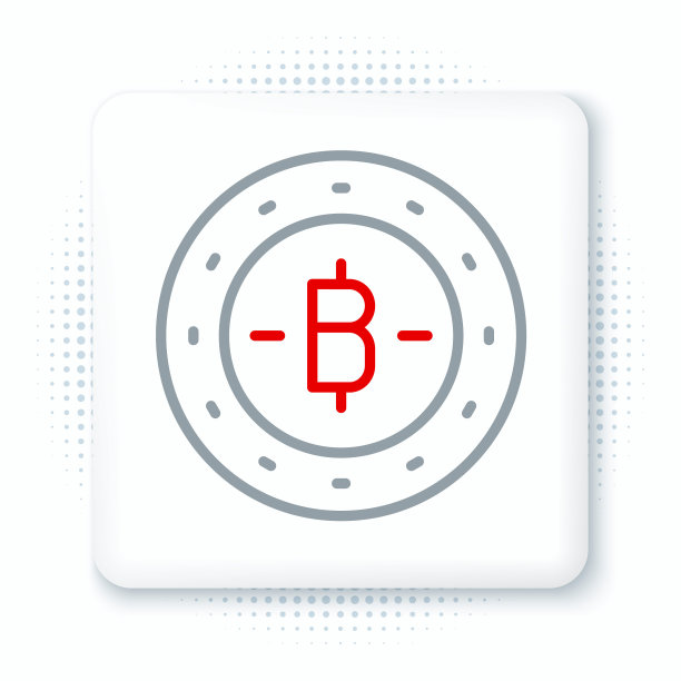 白色背景上的比特币加密货币硬币线条图标，基于区块链的安全加密货币，彩色轮廓概念矢量图图片下载