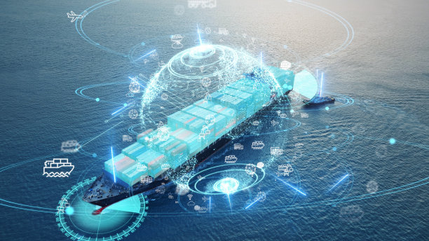 人工智能技术。全球物流国际配送概念，世界地图物流和供应链网络配送集装箱船运行为出口，进口到海关的概念技术图片下载