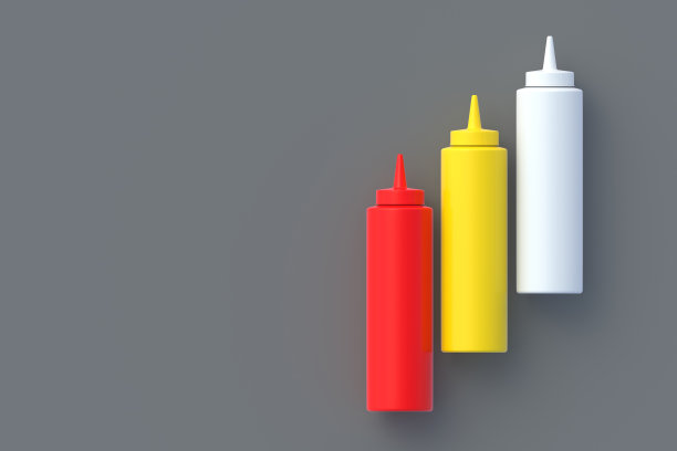 装酱汁的瓶子。快餐概念。前视图。副本的空间。三维渲染图片下载