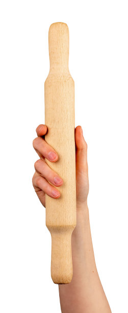 手持木擀面杖，木滚筒，厨具隔离上白图片下载