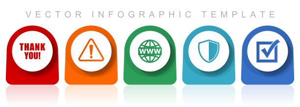 互联网图标集，平面设计杂项彩色图标，如感谢，警告，www，盾和投票的网页设计和移动应用程序，信息图形矢量模板在eps 10图片下载