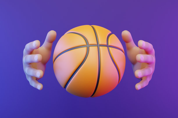 卡通手在紫色背景上抓篮球图片下载