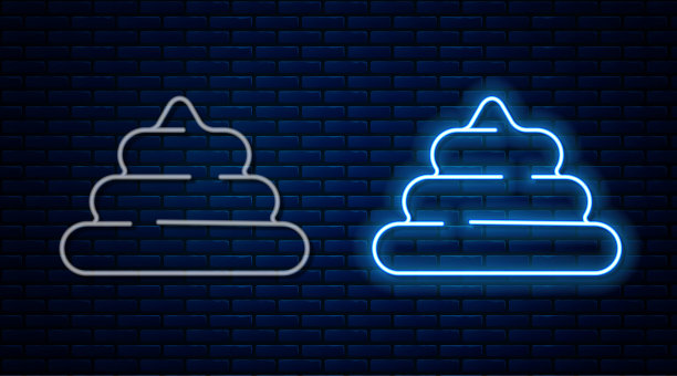 发光的霓虹灯线屎图标孤立的砖墙背景。向量图片下载