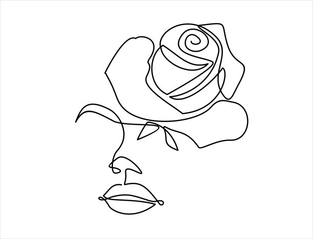 女人脸连续一条线矢量绘制。风格模板与抽象的女性面孔和玫瑰。现代极简简约的线性风格。美容时尚设计图片下载