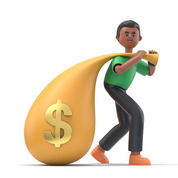 英俊的非洲人大卫站在三维插图持有和拥抱在他的手臂大现金钱包束。白色背景的3D渲染。图片下载