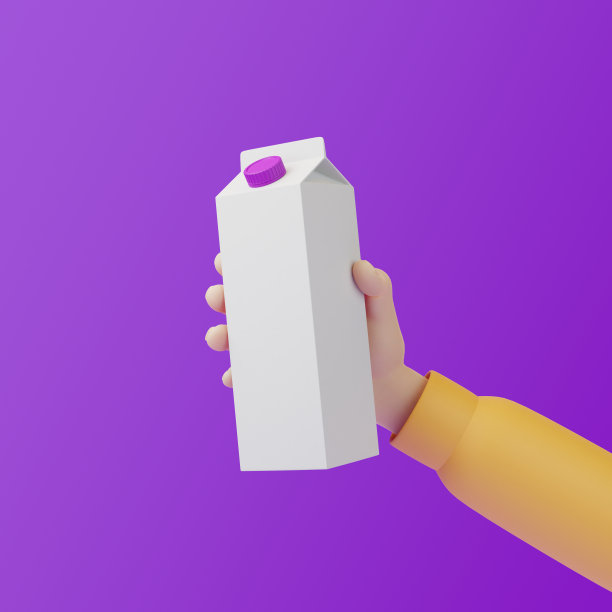 卡通手拿牛奶盒在紫色的背景图片下载