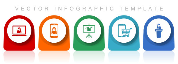 在线商店图标集，平面设计各种彩色图标，如客户服务，研讨会，购物车和学习的网页设计和移动应用程序，信息图矢量模板在eps 10图片下载