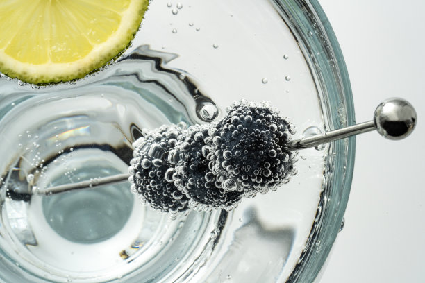 马提尼鸡尾酒配蓝莓。图片下载