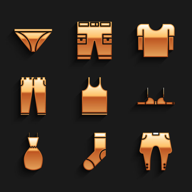 集无袖t恤，袜子，裤子，胸罩，女装，长袖和男人内裤图标。向量图片下载