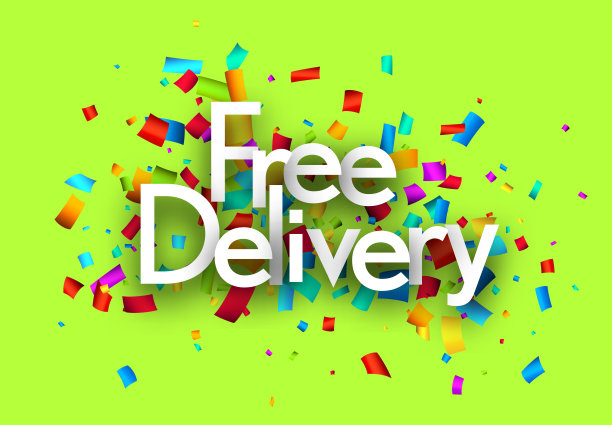 免费送货标志，切出彩色纸屑背景。图片下载