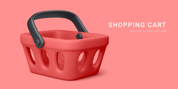 空红色购物车孤立在浅色背景。矢量图图片下载