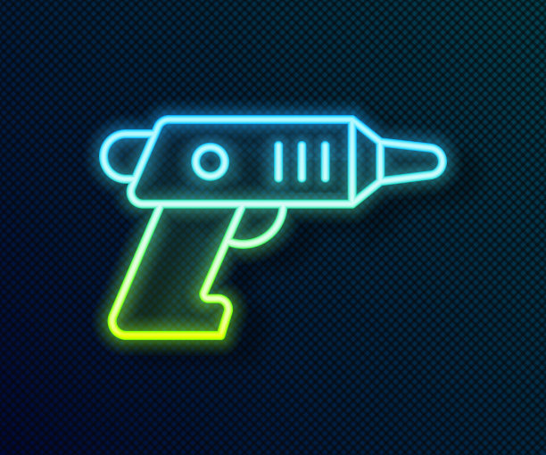 发光的霓虹灯线电动无绳螺丝刀图标孤立的黑色背景。电钻机。修复工具。向量图片下载