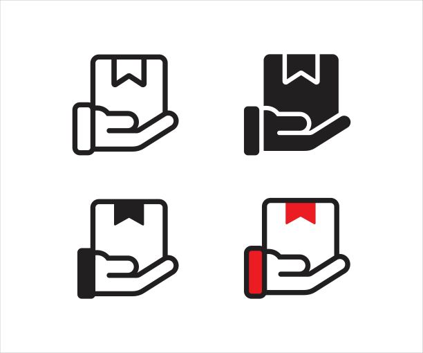 包裹快递图标，包裹箱在手交付服务符号，包裹，收到的标志，矢量插图图片下载