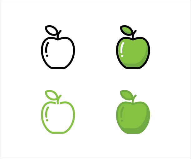 苹果图标，苹果-水果符号，绿色，轮廓，水果，健康饮食标志，矢量插图图片下载
