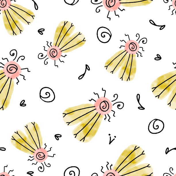 水彩涂鸦虫子飞矢量无缝模式图片下载