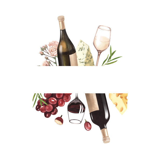 水彩葡萄酒和奶酪标志模板。手画卡片背景与食物对象在孤立的白色。饮料的食物菜单，咖啡馆，酒单，标签，横幅，传单，小册子图片下载