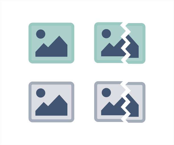 采购产品图像图标，破碎的图片符号，照片，摄影，有缺陷的，腐败的，看视图标志，矢量插图图片下载