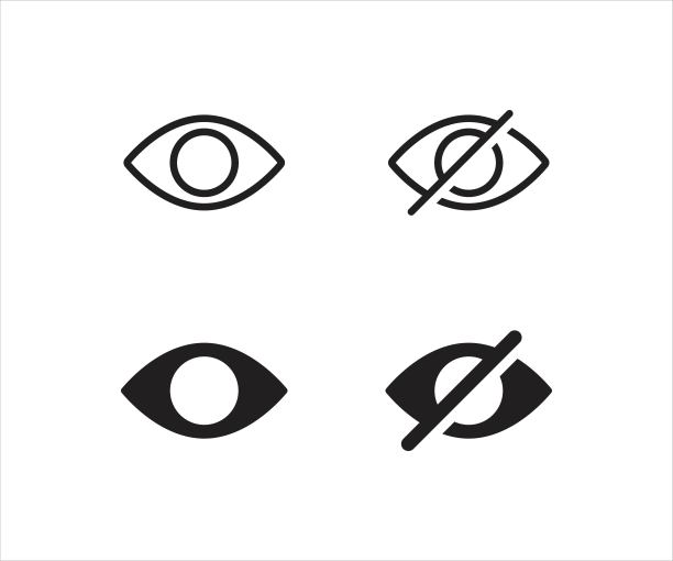 眼睛图标，看到和看不到，隐藏的视线符号，看不见的眼睛，眼睛，密码，失明，隐藏，雾，风景-自然标志，矢量插图图片下载