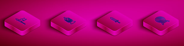 设置等距线中世纪矛铁头盔图片下载