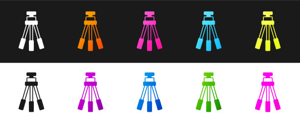 设置三脚架图标孤立的黑色和白色图片下载