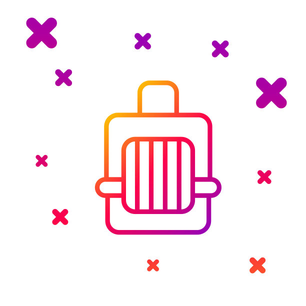 颜色线宠物手提箱图标孤立的白色背景。动物，狗和猫的载体。动物的容器。动物运输箱。梯度随机动态形状。向量图片下载