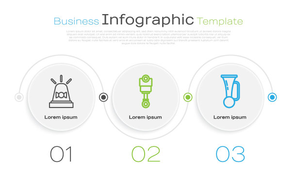 在车辆上设置闪光警报器、发动机活塞和信号喇叭。业务信息图表模板。向量图片下载