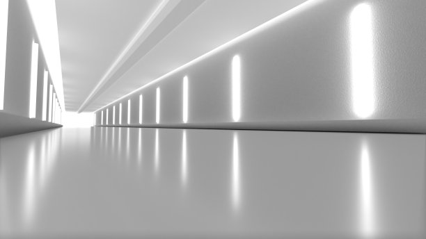 由无机灯照亮的走廊的3D插图图片下载