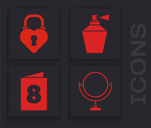 集圆形化妆镜，心形城堡，香水和贺卡与3月8日的图标。向量图片下载