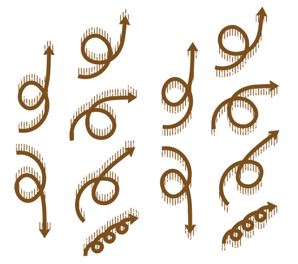 复古复古的3D箭头图标集与阴影，旋转箭头，螺旋箭头图片下载