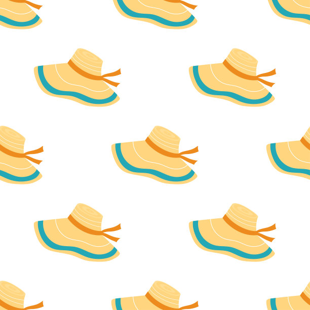 卡通无缝图案与彩色沙滩帽图片下载