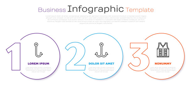 钓鱼钩，钓鱼钩，钓鱼夹克。业务信息图表模板。向量图片下载