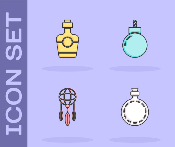 设置水壶，龙舌兰酒，捕梦网与羽毛和炸弹准备爆炸图标。向量图片下载