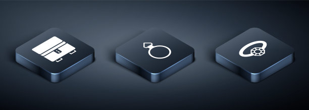 集等距首饰盒，钻石订婚戒指和图标。向量图片下载