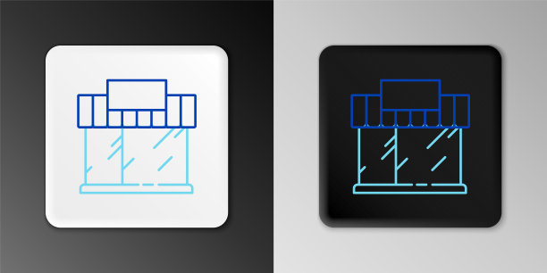 线购物大楼或市场商店图标孤立的灰色背景。店建设。色彩缤纷的轮廓概念。向量图片下载