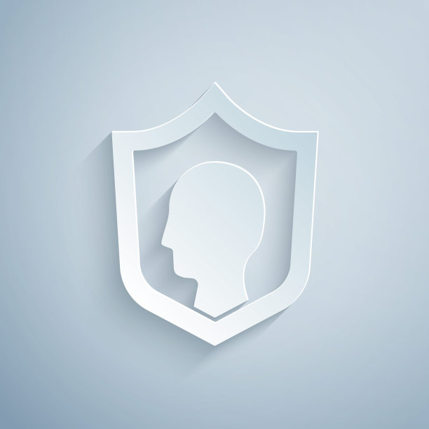 剪纸人寿保险与盾牌图标隔离在灰色背景。安全、安全、保护、保护的理念。纸艺风格。向量图片下载