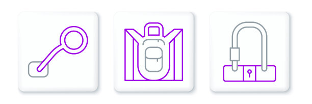 设置线自行车锁，后视镜和徒步背包图标。向量图片下载